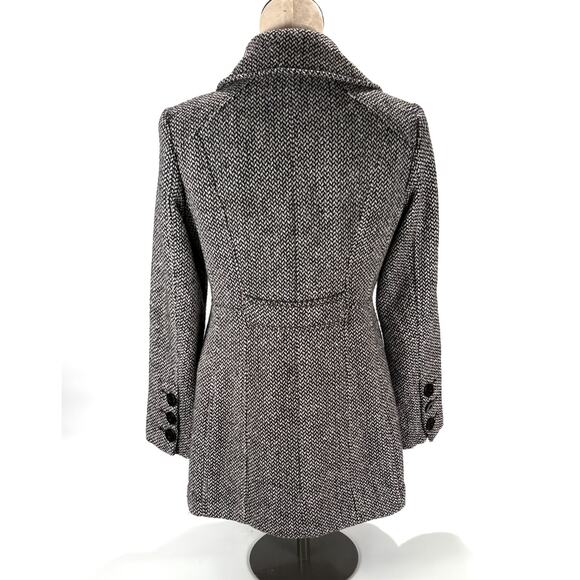 GUESS Los Angeles Wool Coat Double-Breasted Peacoat Houndstooth Plaid Jacket MED - Picture 5 of 9